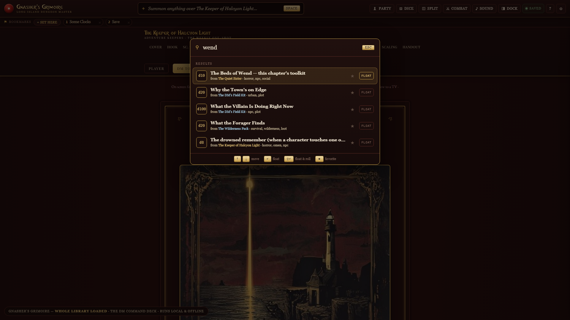 Gnasher's Grimoire with The Keeper of Halcyon Light open and the Summon palette floating over it
