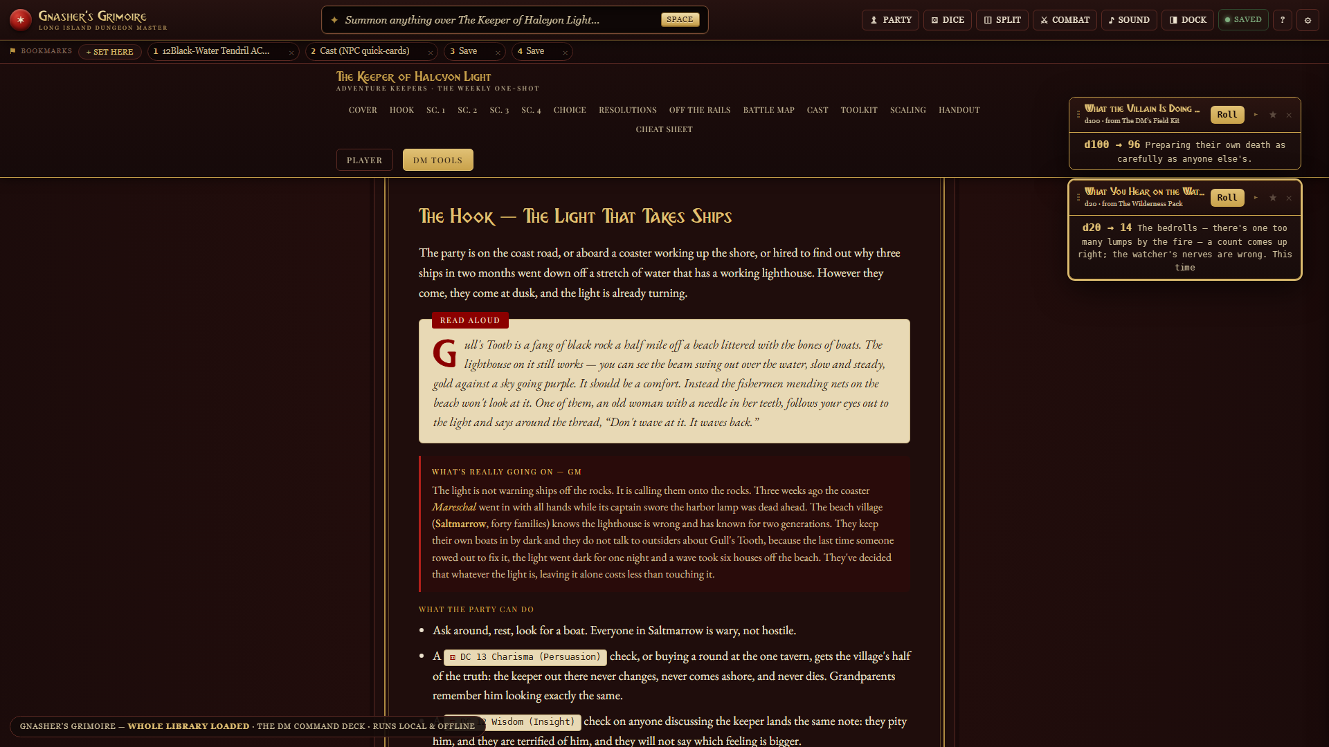 The bookmark bar with saved spots and two collapsed table cards still rolling