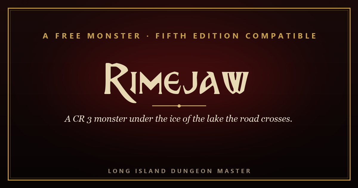 Rimejaw, a free Creature Keeper from Long Island Dungeon Master, in gold on a dark crimson field